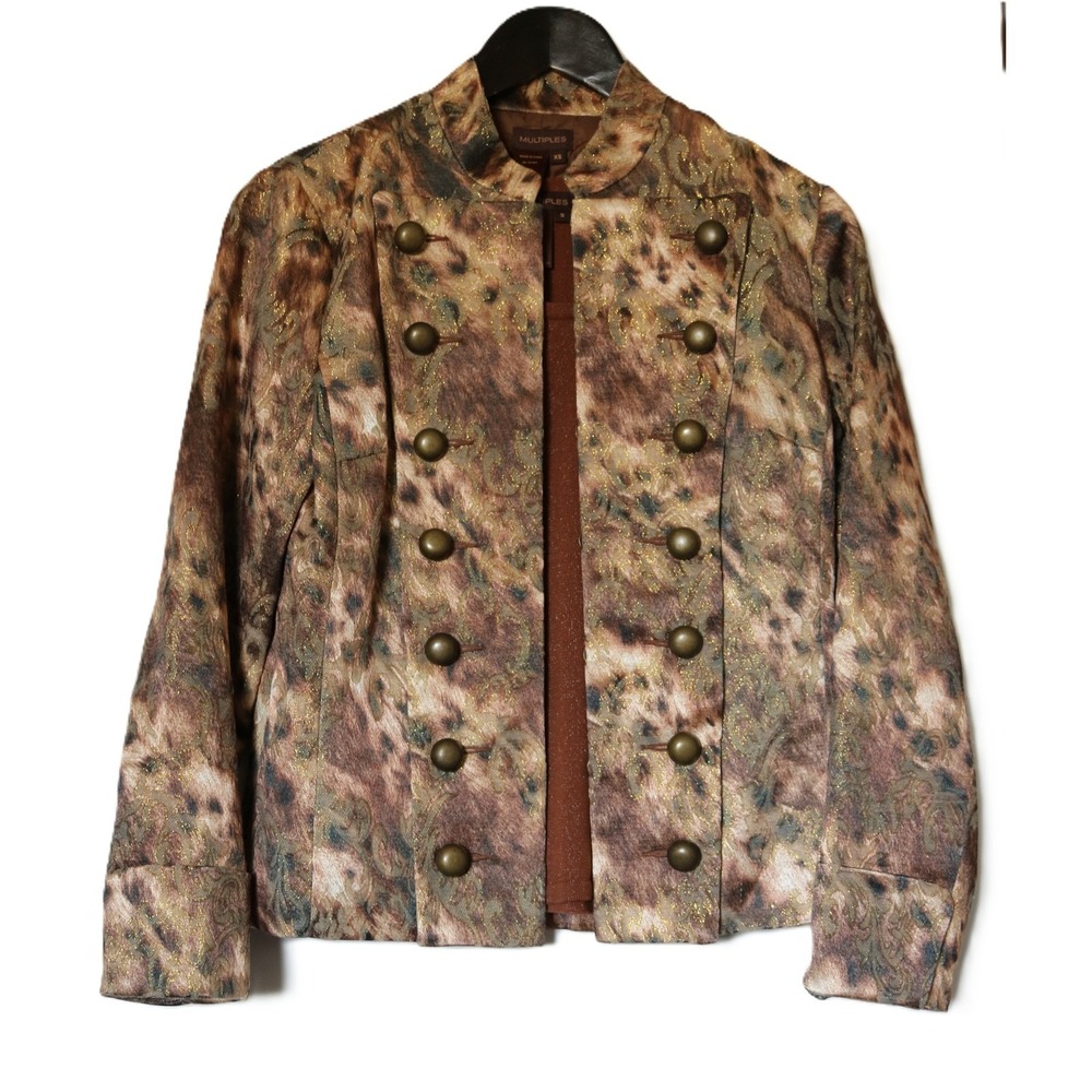 Multiples Womens Animal Paisley Brocade Military Jacket and Metallic Tank Set XS